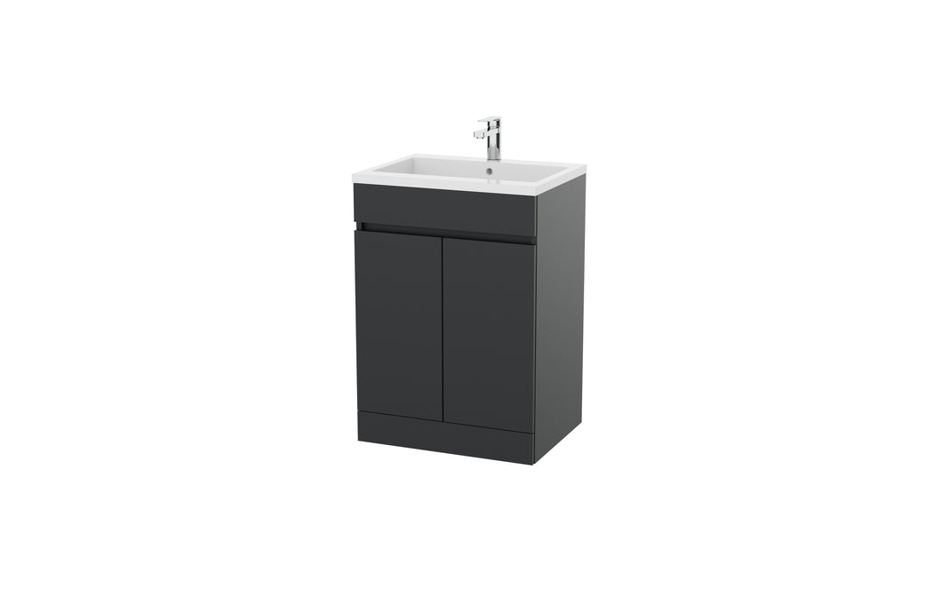 Corsica Plus - 600mm 2 Door Bathroom Floor Vanity Unit & Basin - Matt Grey