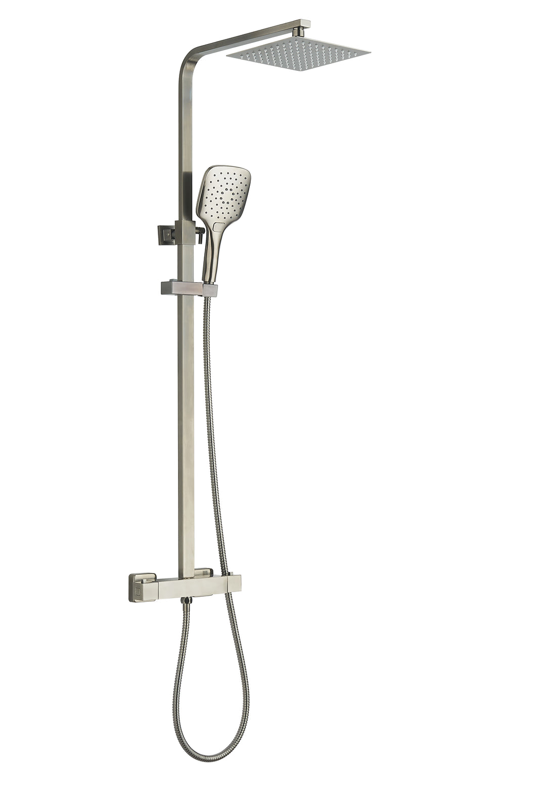 VaresA Bathroom Square Exposed Shower with Rigid Riser & Handset & Free Fast Fixing Kit - Gunmetal