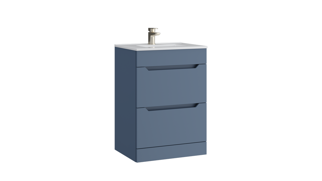 Geo - Handless 600mm 2 Draw Floor Vanity Unit with Ceramic Basin - Something Blue