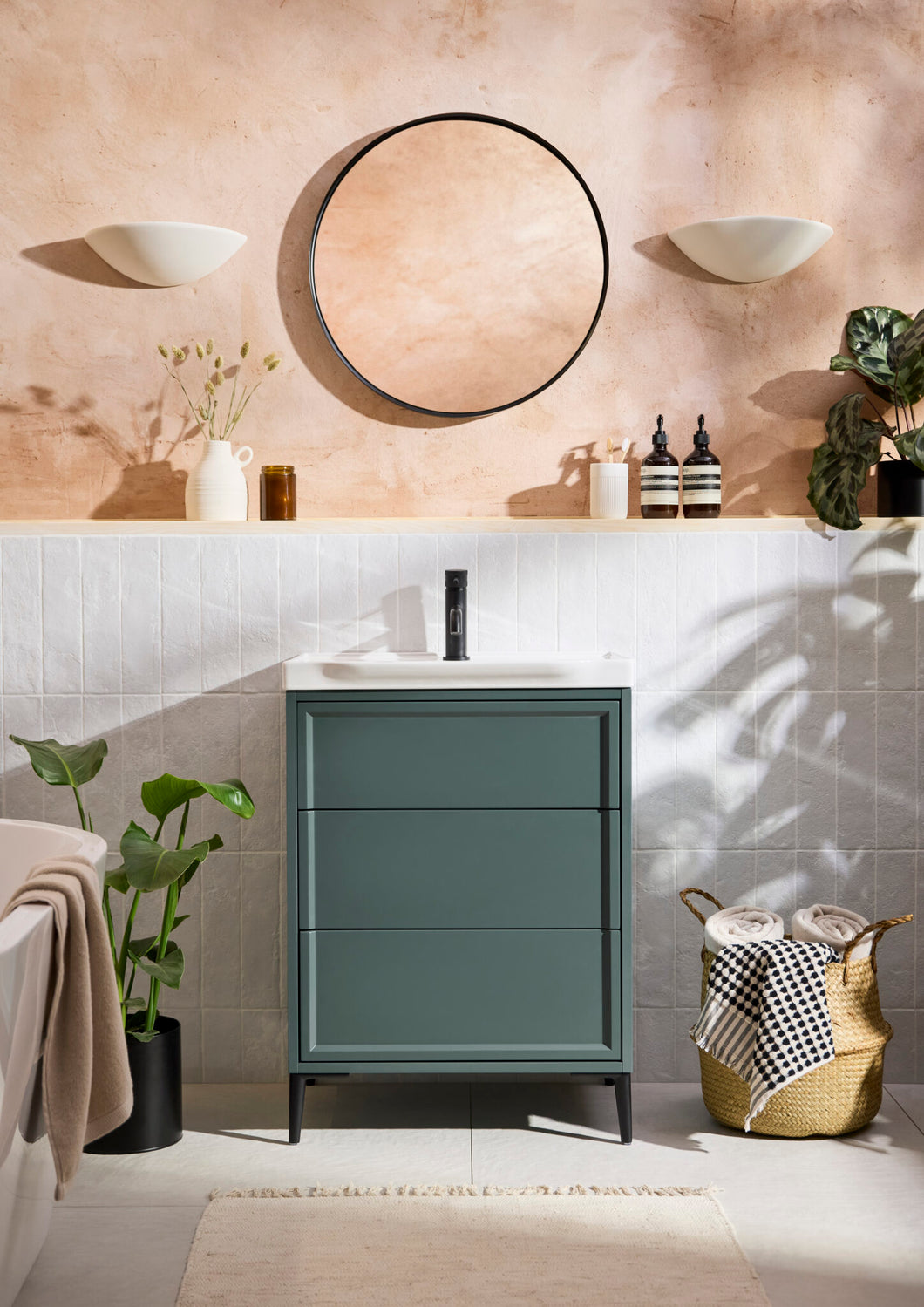 Bota 500mm 3 Drawer Bathroom Vanity Cabinet, Stone Basin - Green