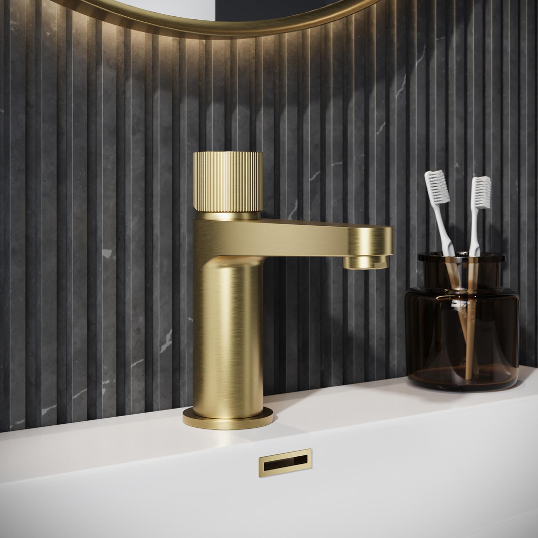 Desire Bathroom Fluted Mini Mono Lever Basin Taps - Brushed Brass