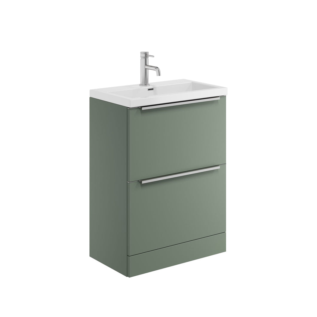 Muro Plus 600mm Floorstanding 2 Drawer Shallow (355mm) Floor Vanity Unit with Basin  - Green