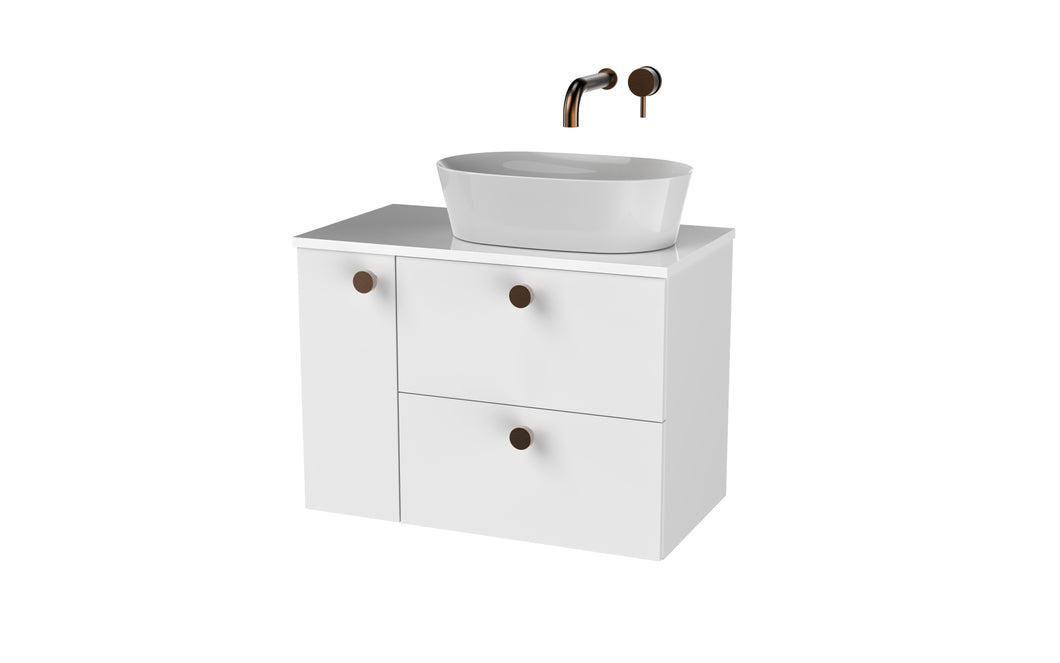 Haro 700mm LHD Wall Hung 2 Drawer 1 Door Bathroom Vanity Unit - Gloss White