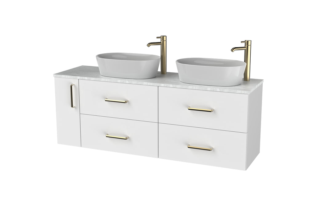 Haro 1400mm LHD Wall Hung 4 Drawer 1 Door Bathroom Vanity Unit - Gloss White