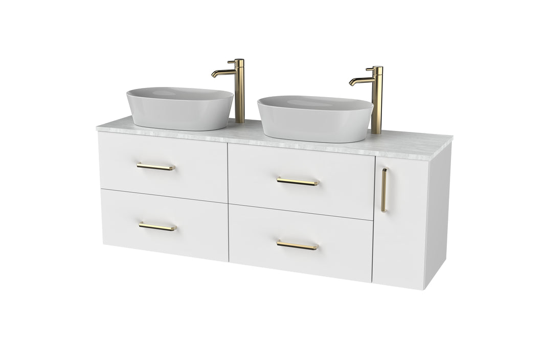 Haro 1400mm RHD Wall Hung 4 Drawer 1 Door Bathroom Vanity Unit - Gloss White