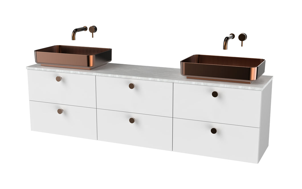 Haro 1800mm Wall Hung 6 Drawer Bathroom Vanity Unit - Gloss White