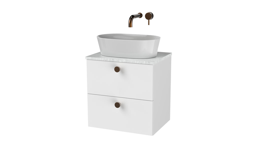 Haro 500mm Wall Hung 2 Drawer Bathroom Vanity Unit with Concrete Counter Top - Gloss White (Copy)