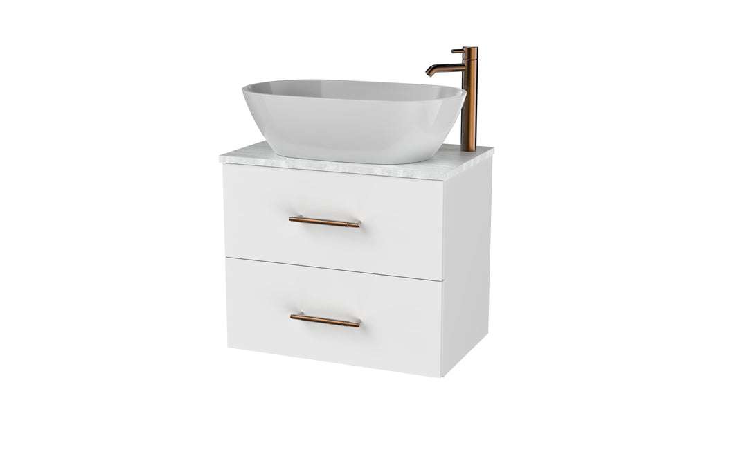 Haro 600mm Wall Hung 2 Drawer Bathroom Vanity Unit with Concrete Counter Top - Gloss White