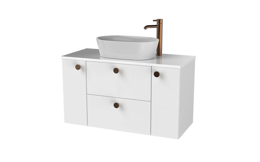 Haro 900mm Wall Hung 1 Drawer 2 Door Bathroom Vanity Unit - Gloss White