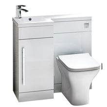 Load image into Gallery viewer, Complete Combination Set: Lili 900mm L Shape Furniture Pack Bathroom Unit, Basin, Bijou BTW Pan, Cistern Pack, Chrome Tap - Gloss White
