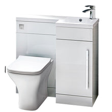 Load image into Gallery viewer, Complete Combination Set: Lili 900mm L Shape Furniture Pack Bathroom Unit, Basin, Bijou BTW Pan, Cistern Pack, Chrome Tap - Gloss White

