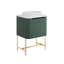 Load image into Gallery viewer, Linea Curved Bathroom 600mm Fluted Door Wall Hung Vanity, Optional Legs - Reed Green
