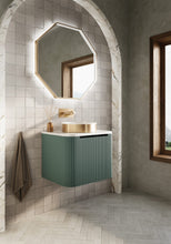 Load image into Gallery viewer, Linea Curved Bathroom 600mm Fluted Door Wall Hung Vanity, Optional Legs - Reed Green
