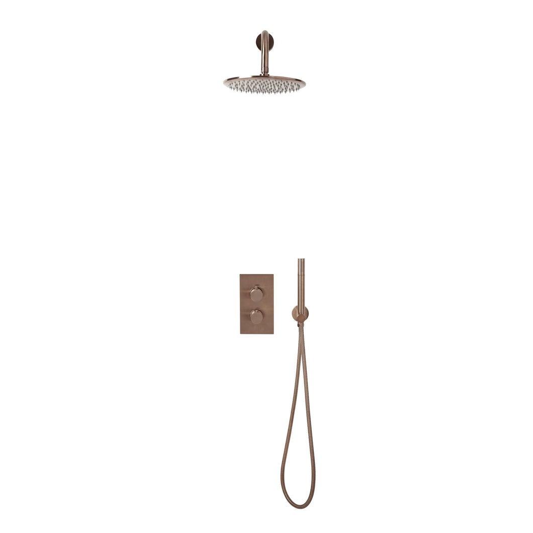 Desire Bathroom Knurled Concealed Shower Valve with Mounting Holder & Handset - Brushed Bronze