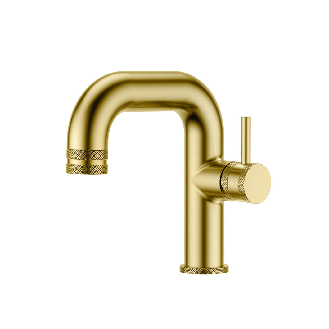 Desire Bathroom Mono Knurled Side Lever Basin Taps - Brushed Brass