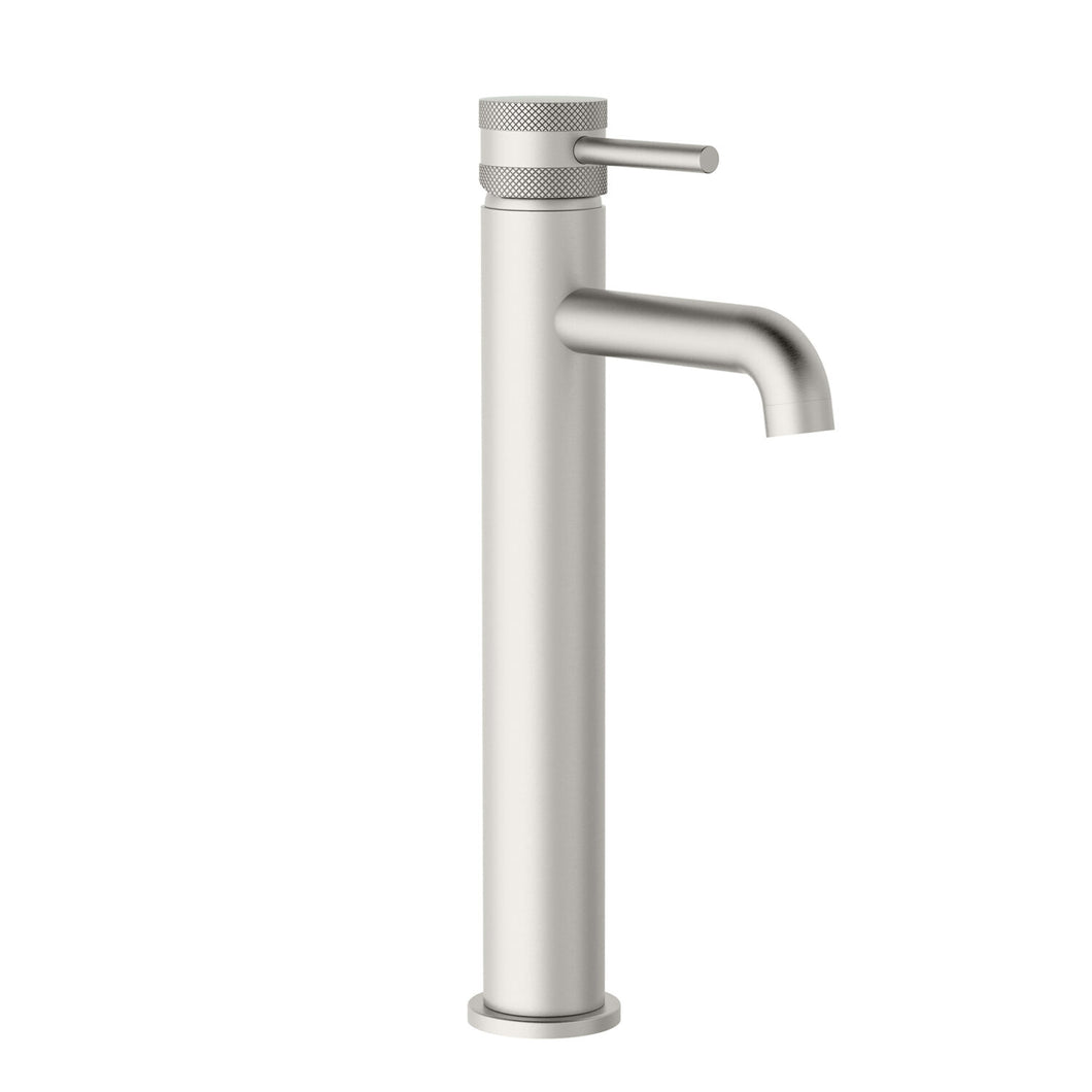 Desire Bathroom Knurled Tall Mono Bowl Mixer Taps - Brushed Nickle