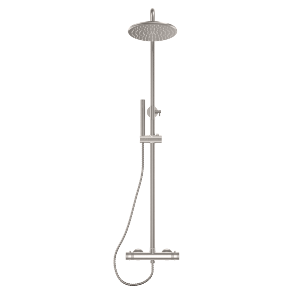 Desire Bathroom Round Knurled Exposed Showers with Rigid Riser & Handset - Brushed Nickel