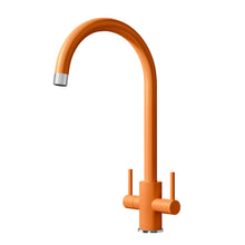 Load image into Gallery viewer, Vares-A Double Lever Swan Neck Monobloc Kitchen Sink Taps - Summer Orange
