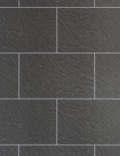 Load image into Gallery viewer, VaresA 10mm Black Slate - Grout Line PVC Shower Wall Panels 2400 x 1000mm Tongue and Groove. 1 Free Gripbond Adhesive
