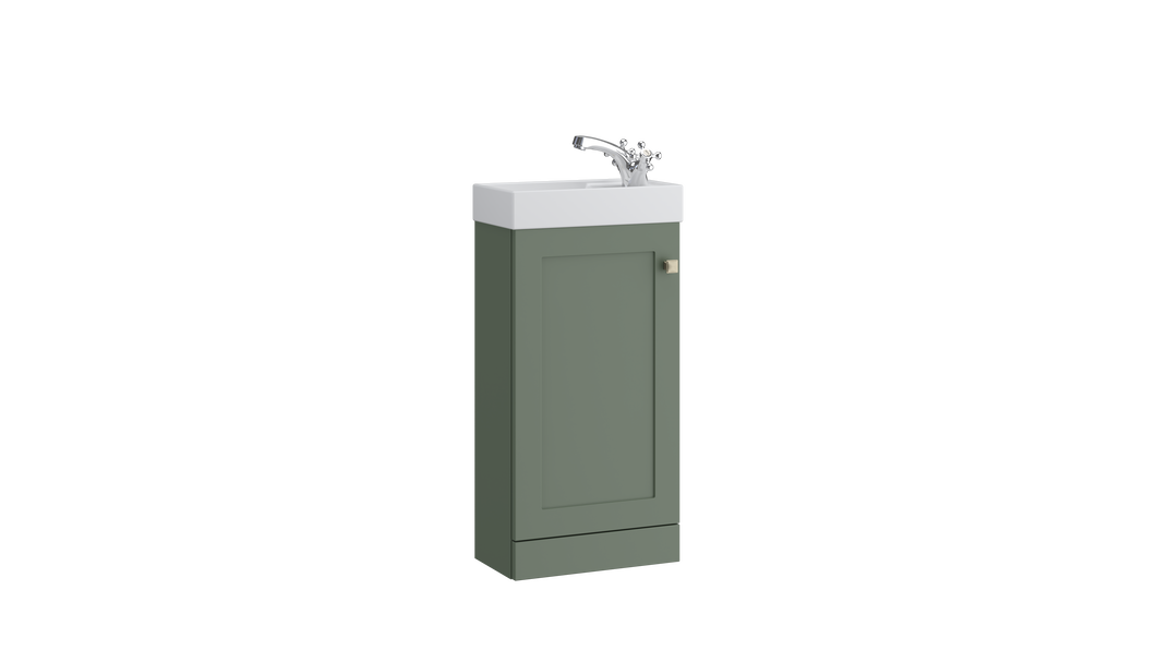 Freshwater - Traditional Shaker 400mm 1 Door Floor Cloakroom Unit with Ceramic Basin - Something Green