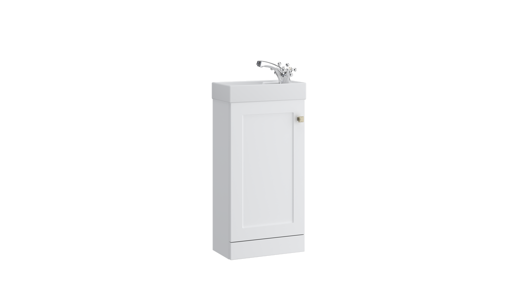Freshwater - Traditional Shaker 400mm 1 Door Floor Cloakroom Unit with Ceramic Basin - Something White