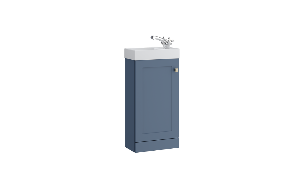 Freshwater - Traditional Shaker 400mm 1 Door Floor Cloakroom Unit with Ceramic Basin - Something Blue