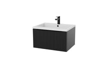 Load image into Gallery viewer, Vigo Fluted 600mm 1 Draw Wall Hung Bathroom Vanity Unit &amp; Colour Countertop, Handle Options - Matt Black
