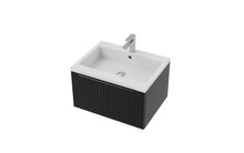 Load image into Gallery viewer, Vigo Fluted 600mm 1 Draw Wall Hung Bathroom Vanity Unit &amp; Colour Countertop, Handle Options - Matt Black
