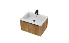 Load image into Gallery viewer, Vigo Fluted 600mm 1 Draw Wall Hung Bathroom Vanity Unit &amp; Basin - Driftwood Oak
