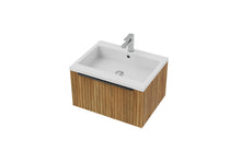 Load image into Gallery viewer, Vigo Fluted 600mm 1 Draw Wall Hung Bathroom Vanity Unit &amp; Basin - Driftwood Oak
