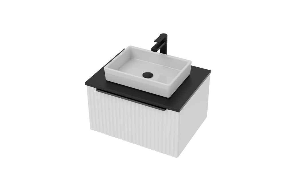 Vigo Fluted 600mm 1 Draw Wall Hung Bathroom Vanity Unit & Colour Countertop - Matt White