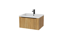 Load image into Gallery viewer, Vigo Fluted 600mm 1 Draw Wall Hung Bathroom Vanity Unit &amp; Basin - Driftwood Oak
