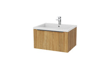 Load image into Gallery viewer, Vigo Fluted 600mm 1 Draw Wall Hung Bathroom Vanity Unit &amp; Basin - Driftwood Oak
