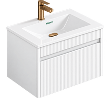 Load image into Gallery viewer, Vares-A Voka 600mm Fluted Waterproof Bathroom Wall Cabinet 1 Draw Soft Close, Basin - White
