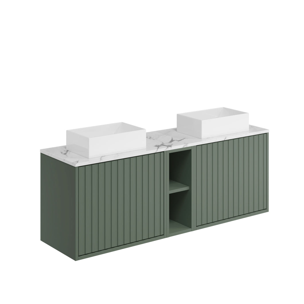 Alfie 1400mm Fluted Cabinet with Open Storage Door Wall Hung Vanity - Reed Green