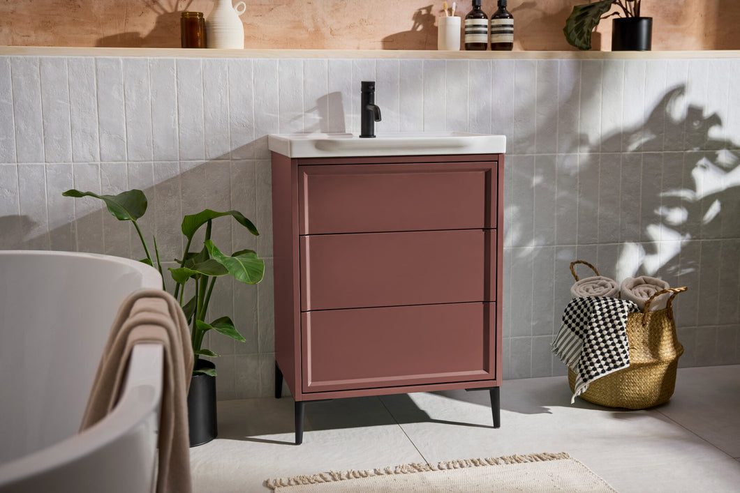 Bota 500mm 3 Drawer Bathroom Vanity Cabinet, Stone Basin - Red