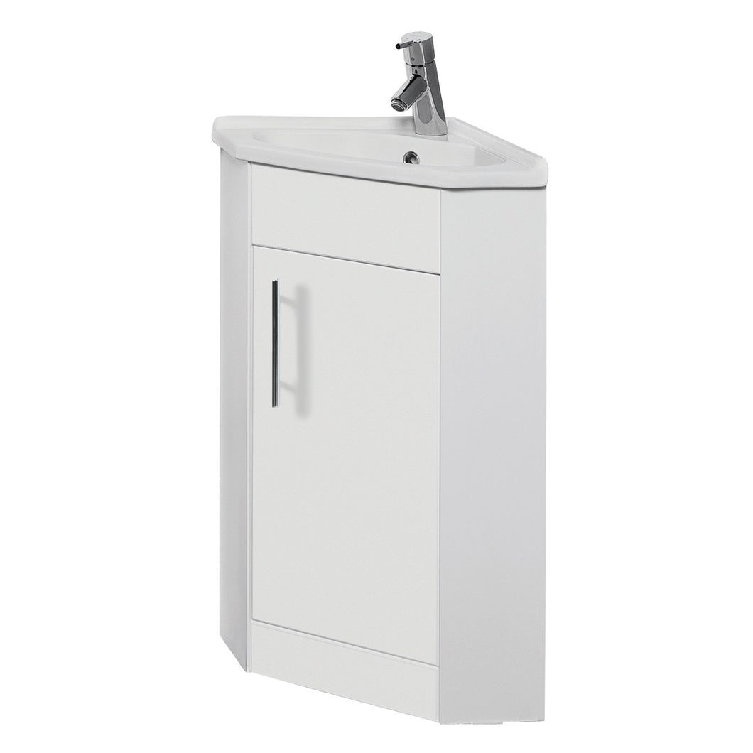 Vares-A 400mm Bathroom Floor Mounted Corner Vanity Cabinet & Ceramic Basin - 40cm White Gloss