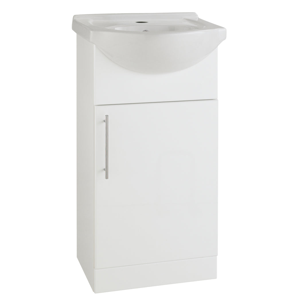 Vares-A 450mm Bathroom Floor Mounted Single Door Vanity & Curved Ceramic Basin - 45cm White Gloss