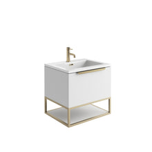 Load image into Gallery viewer, Ambience 600mm Wall Hung LED Cabinet Vanity &amp; Basin - Matt White - Brushed Brass or Black Frames
