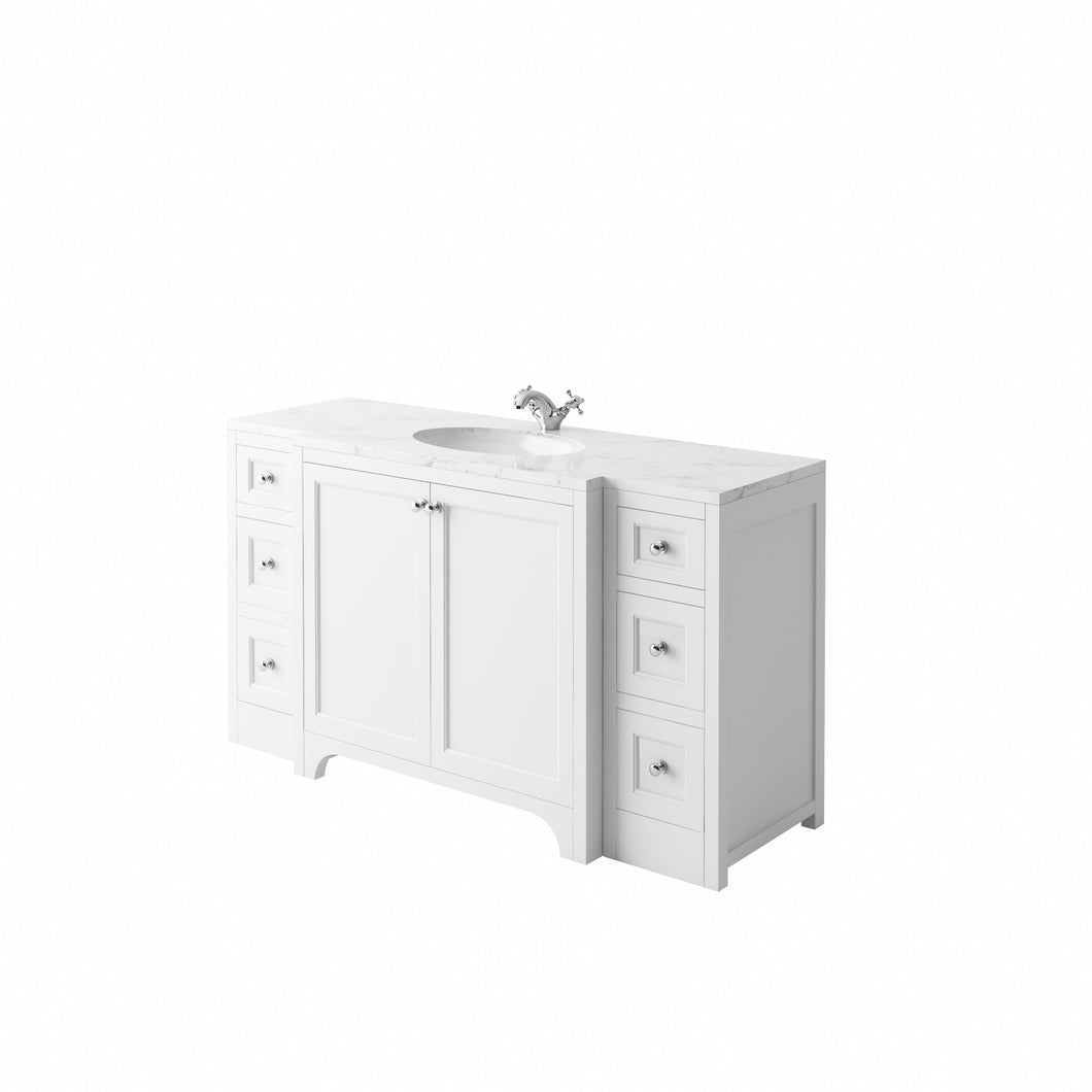 Freshwater Wick 1200mm Traditional Freestanding Bathroom Furniture Floor Vanity Cabinet Double Stone Bowl - Artic White
