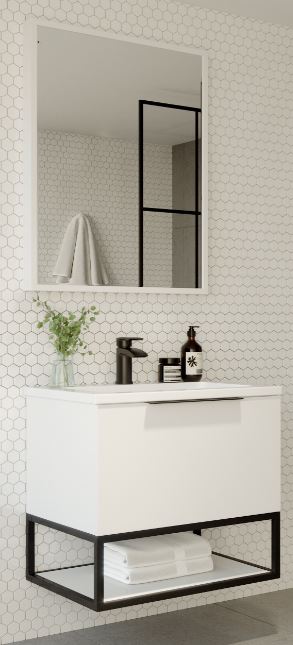 Scudo Ambience 600mm Wall Hung LED Cabinet Vanity, Basin, Mirror, Frame & Tallboy - Matt White