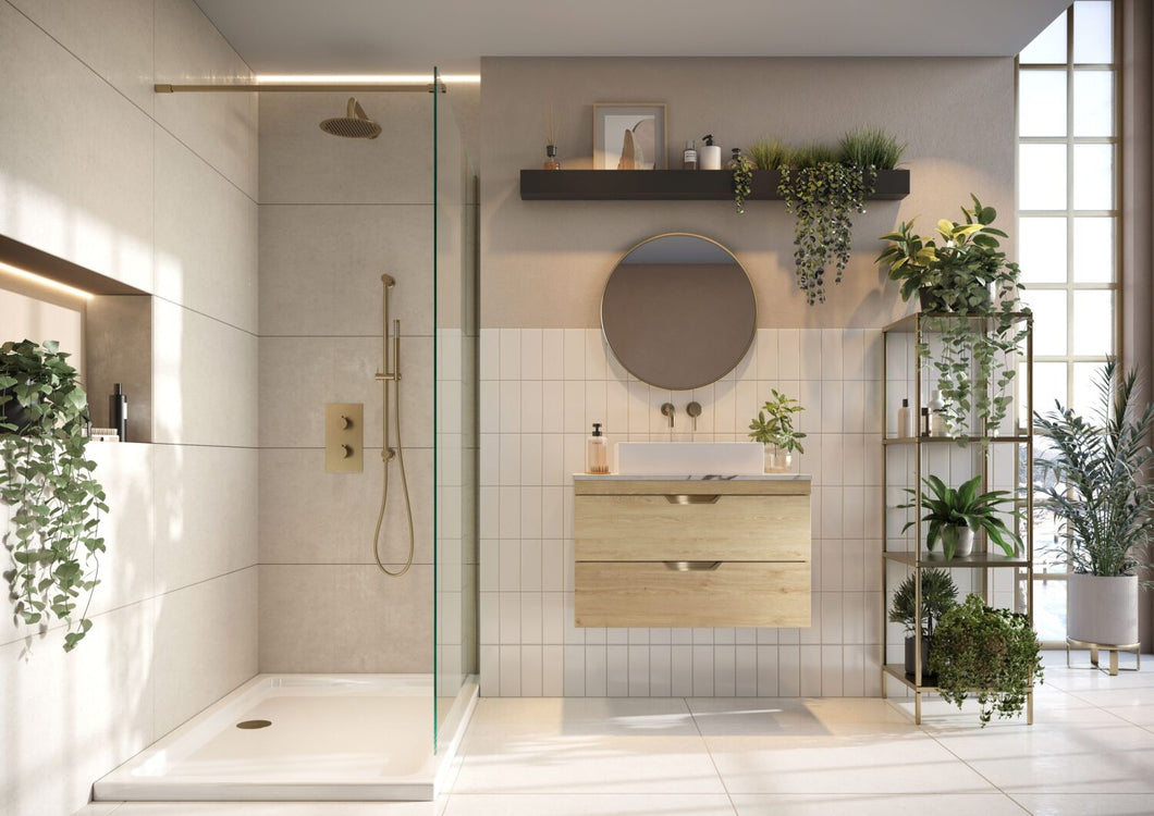 Aubrey Bathroom 600mm Wall Hung Vanity with Counter Top & Basin - Davos Oak