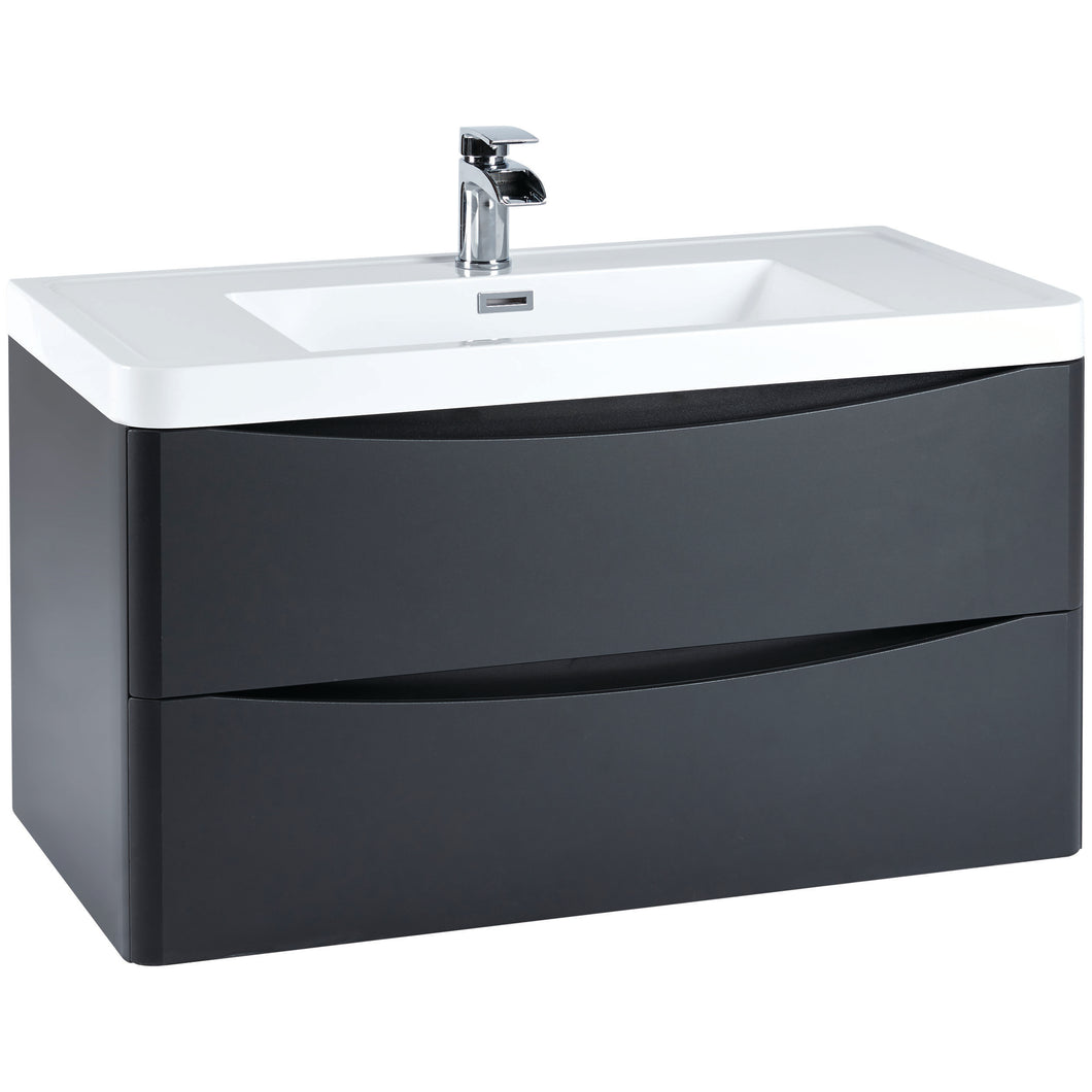 Scudo Bella 900 Wall Hung Vanity & Basin. 2 Drawer - Matt Grey