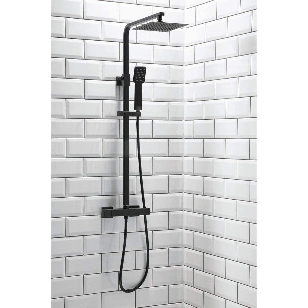 VaresA Noire Black Bathroom Square Exposed Showers with Rigid Riser & Handset & Free Fast Fixing Kit