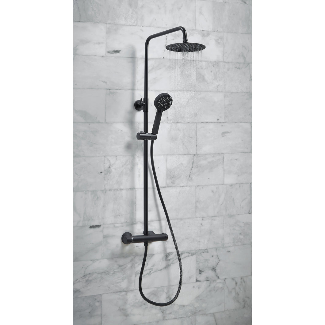 Vares-A Noire Black Bathroom Round Exposed Shower with Rigid Riser & Handset