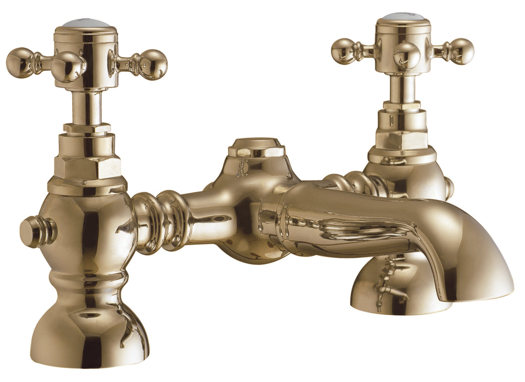Victorian Bath Filler Mixer Taps   - Brushed Brass