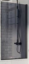 Load image into Gallery viewer, Square Furniture Bathroom Suite. Single End Bath 1700 x 700mm, 600mm Matt Grey Vanity &amp; Basin, WC &amp; Seat, Black Shower, Taps

