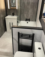 Full Bathroom Package: 1700 L Shape Bath - Vanity, Taps, WC - Black.