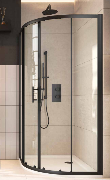 Black Quadrant Shower Set: Glass 800mm Black Double Door Shower Enclosures - Shower Tray - Exposed Shower -