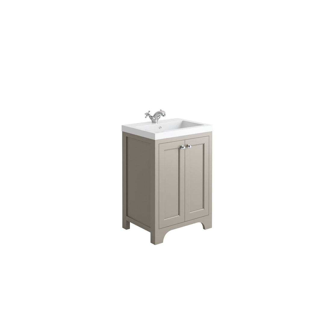 Freshwater Wick 60cm Traditional Bathroom Furniture Floor Vanity Cabinet & Ceramic Basin - Light Grey